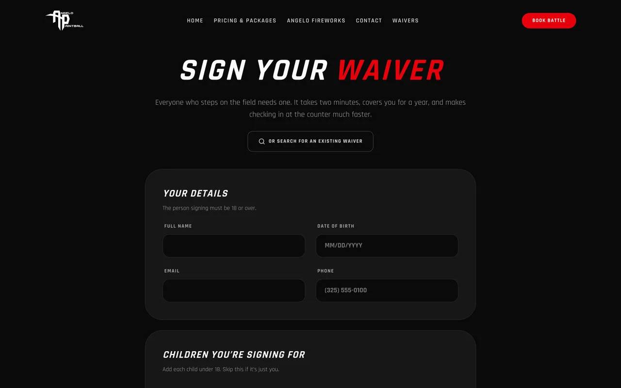 Digital waiver, signed before arrival
